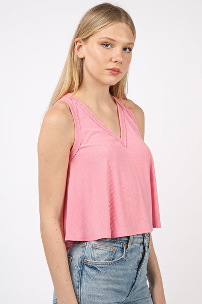 VERY J V-Neck Knit Swing Cropped Tank