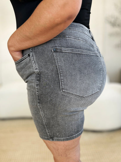 Judy Blue Full Size High Waist Washed Denim Shorts - UrbanEthereal