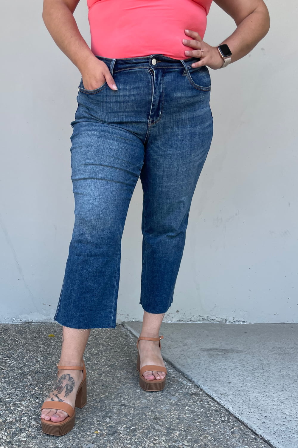 Judy Blue Renee Full Size Medium Wash Wide Leg Cropped Jeans - UrbanEthereal