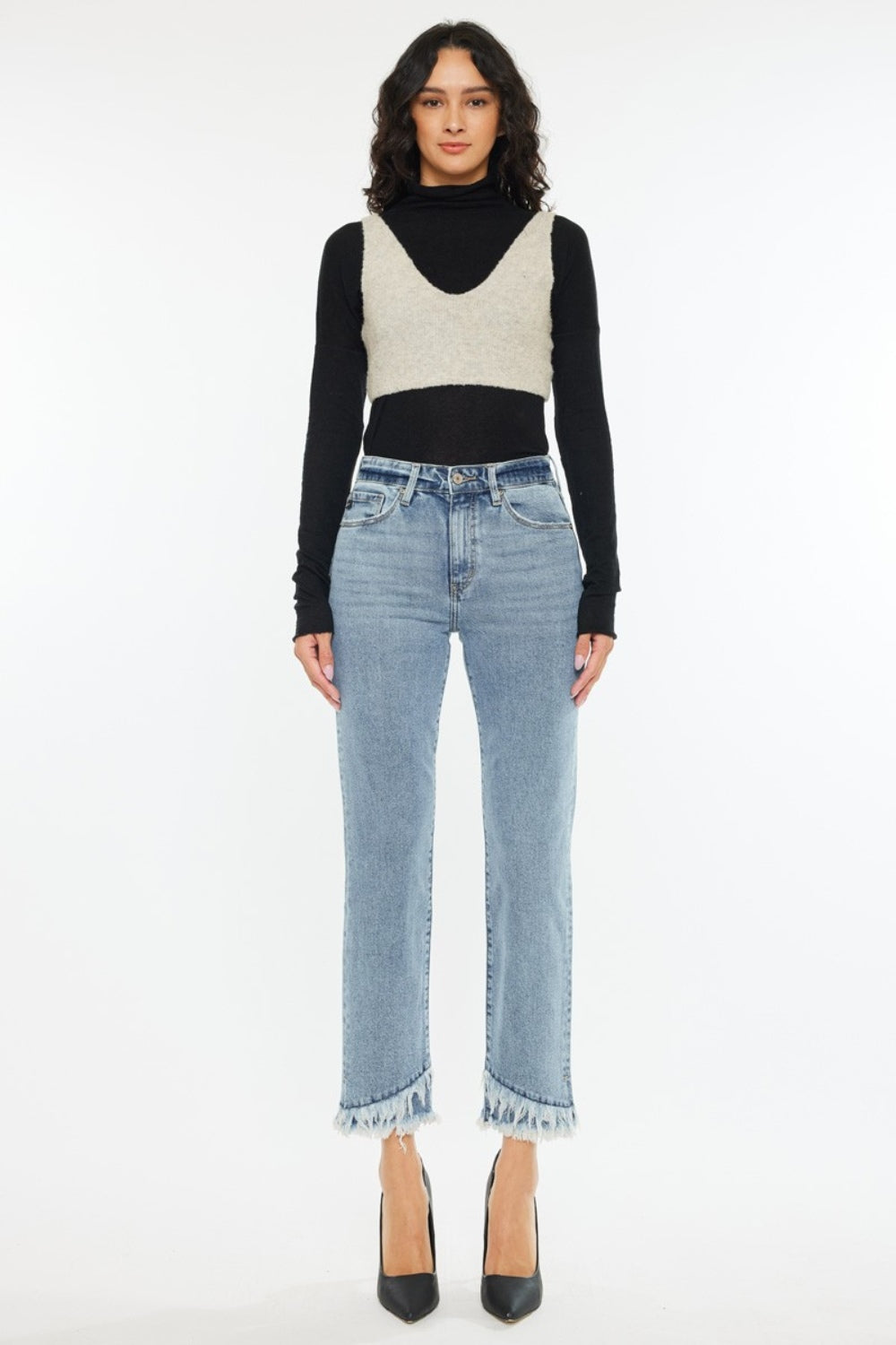 Kancan Raw Hem High Rise Straight Jeans - UrbanEthereal