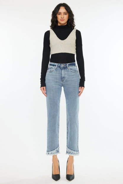 Kancan Raw Hem High Rise Straight Jeans - UrbanEthereal