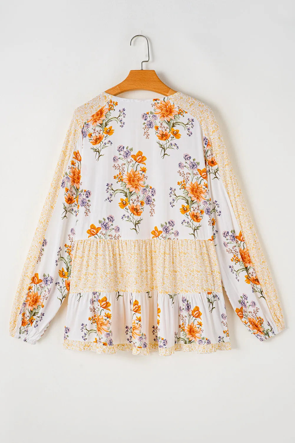 Plus Size Printed Tie Neck Long Sleeve Blouse - UrbanEthereal