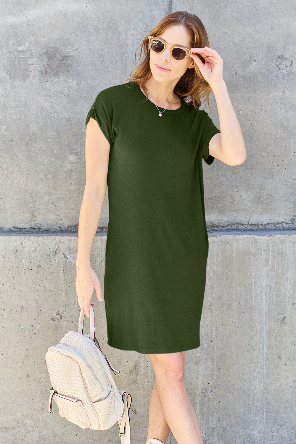 Basic Bae Full Size Round Neck Short Sleeve Dress with Pockets - UrbanEthereal