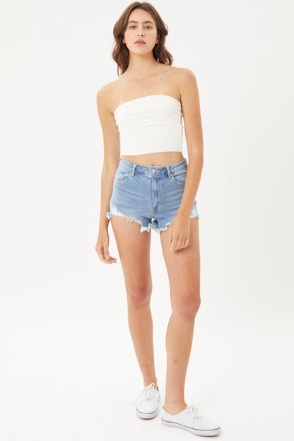 Love Tree Raw Hem Cat's Whisker Denim Shorts - UrbanEthereal