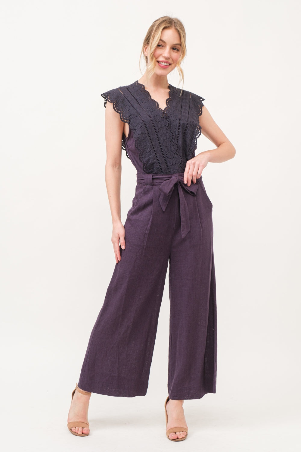 And The Why Laced Surplice Tie Waist Jumpsuit - UrbanEthereal