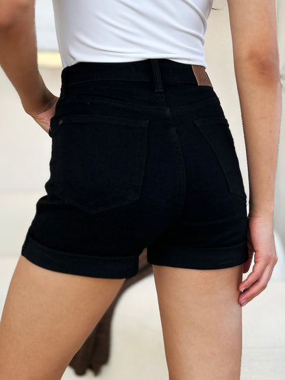 Judy Blue Full Size High Waist Tummy Control Cuffed Denim Shorts - UrbanEthereal