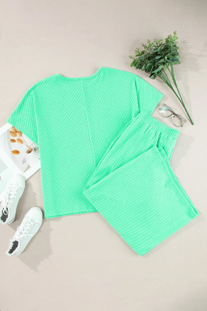 Plus Size Round Neck Half Sleeve Top and Tied Pants Set - UrbanEthereal