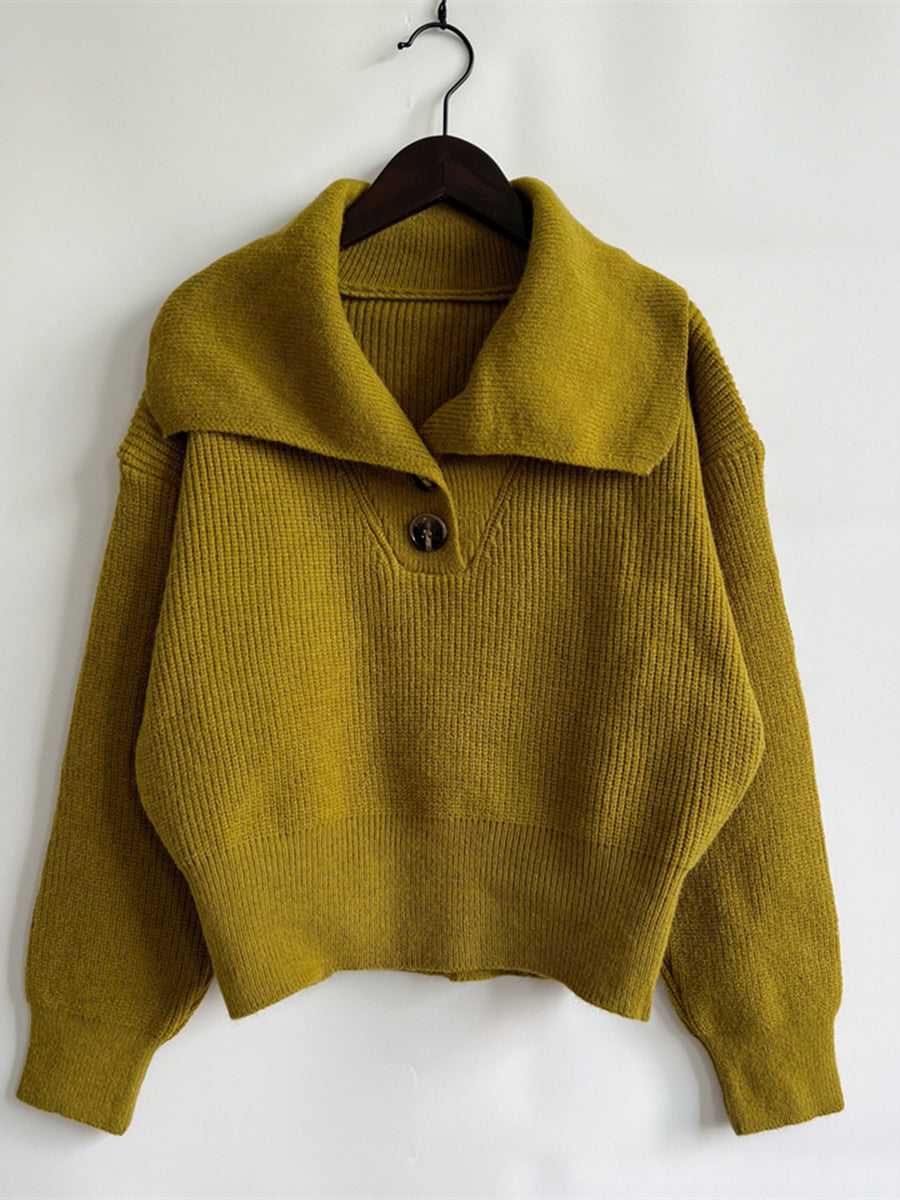 Statement Collar Half Button Sweater