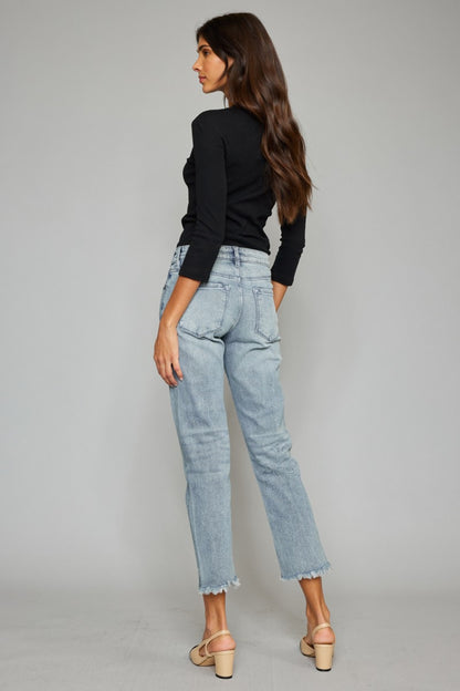 Kancan High Waist Button Fly Raw Hem Cropped Straight Jeans - UrbanEthereal