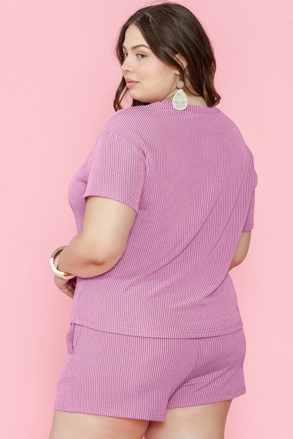 Plus Size Round Neck Short Sleeve Top and Shorts Set - UrbanEthereal