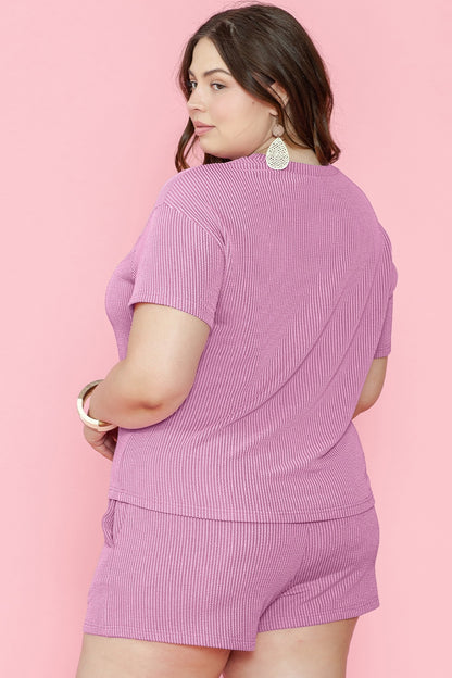 Plus Size Round Neck Short Sleeve Top and Shorts Set - UrbanEthereal