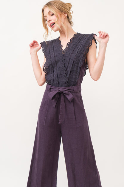 And The Why Laced Surplice Tie Waist Jumpsuit - UrbanEthereal