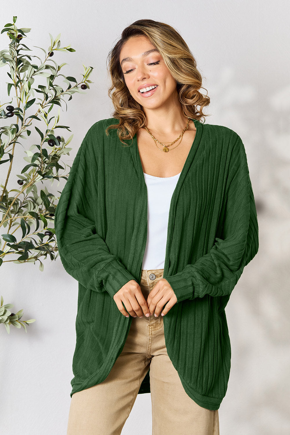 Basic Bae Full Size Ribbed Cocoon Cardigan - UrbanEthereal