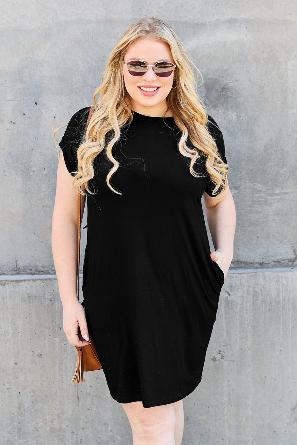 Basic Bae Bamboo Full Size Round Neck Short Sleeve Dress with Pockets - UrbanEthereal
