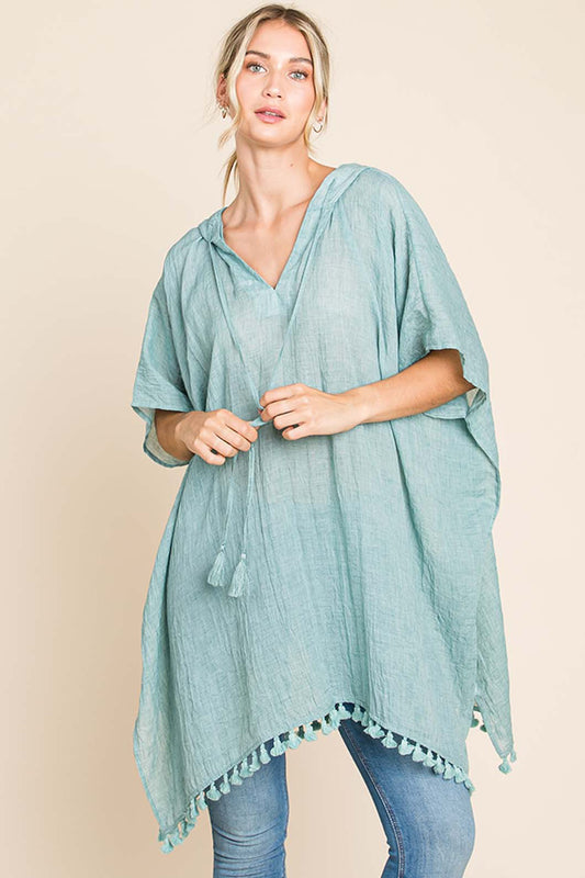 Cotton Bleu by Nu Label Tassel Hem Hooded Cover Up - UrbanEthereal