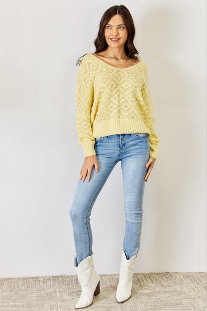 HYFVE V-Neck Patterned Long Sleeve Sweater - UrbanEthereal