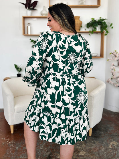 Double Take Full Size Printed Ruffle Hem Dress with Pocket - UrbanEthereal