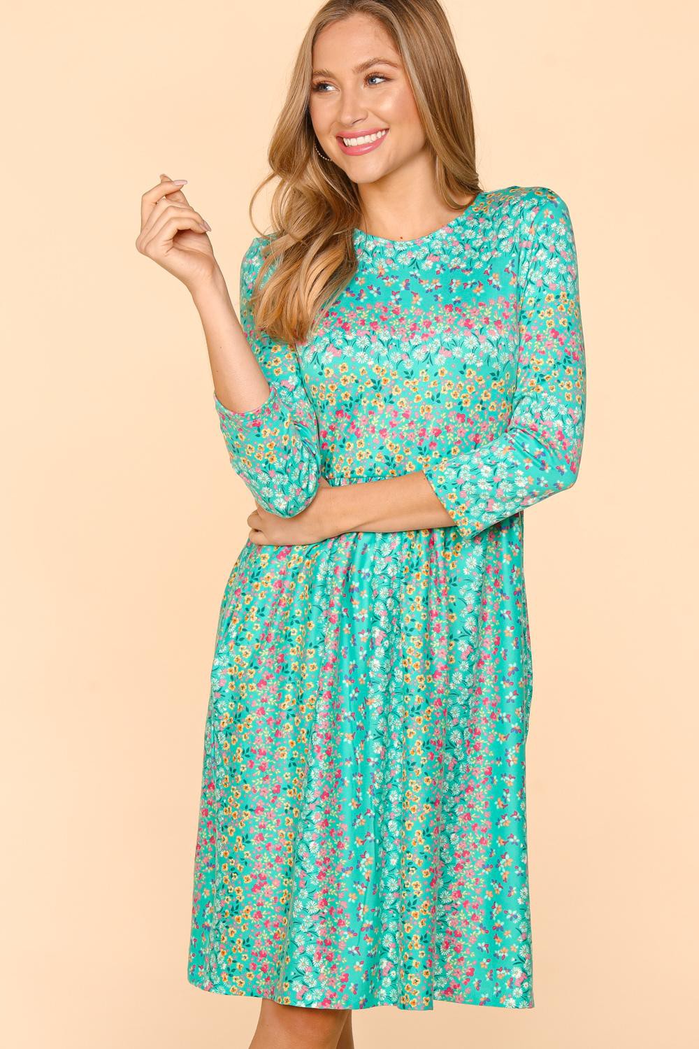 Haptics Round Neck Floral Dress with Pockets - UrbanEthereal