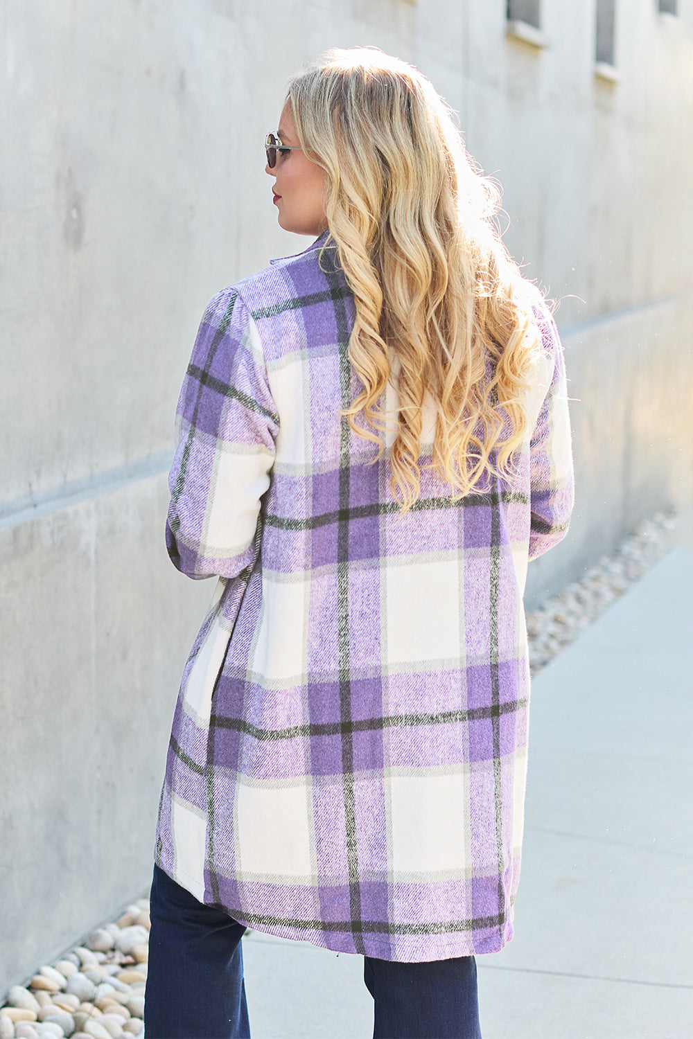 Double Take Full Size Plaid Button Up Lapel Collar Coat - UrbanEthereal