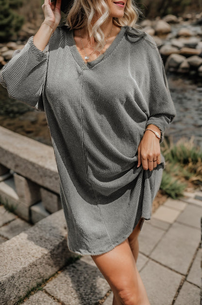 Plus Size V-Neck Long Sleeve Mini Dress - UrbanEthereal