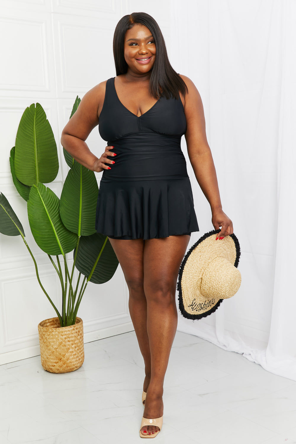 Marina West Swim Full Size Clear Waters Swim Dress in Black - UrbanEthereal