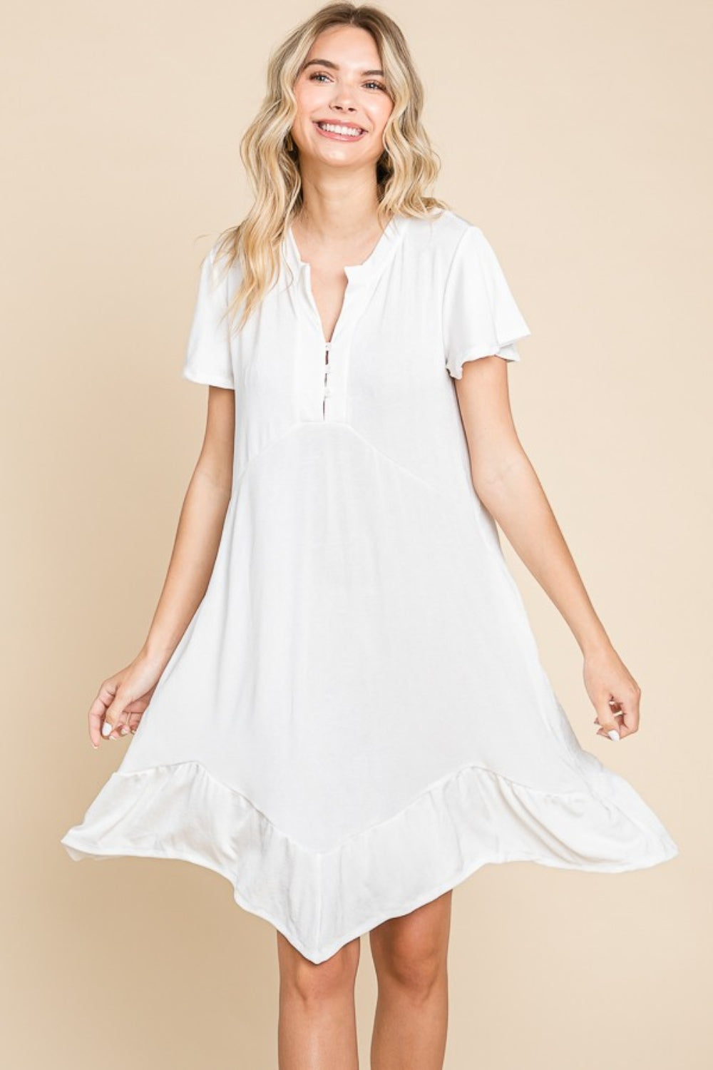 Culture Code Full Size Short Sleeve Ruffled Asymmetric Hem Dress - UrbanEthereal