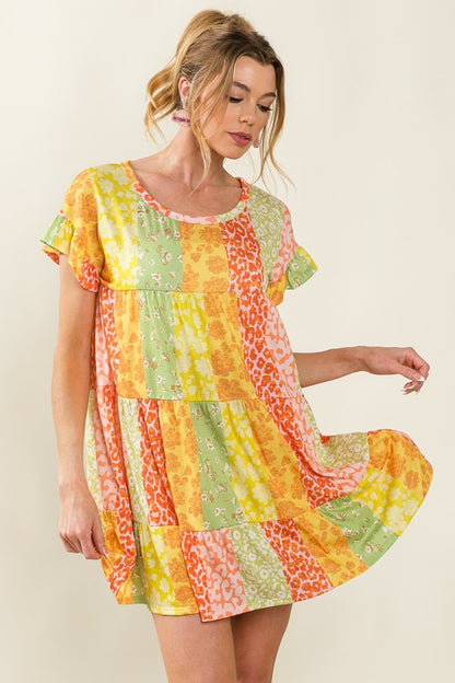 BiBi Leopard Short Sleeve Tiered Dress - UrbanEthereal