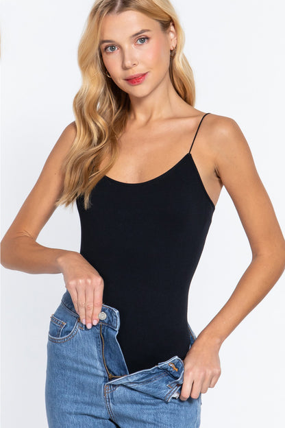 ACTIVE BASIC Ribbed Round Neck Seamless Cami Bodysuit - UrbanEthereal