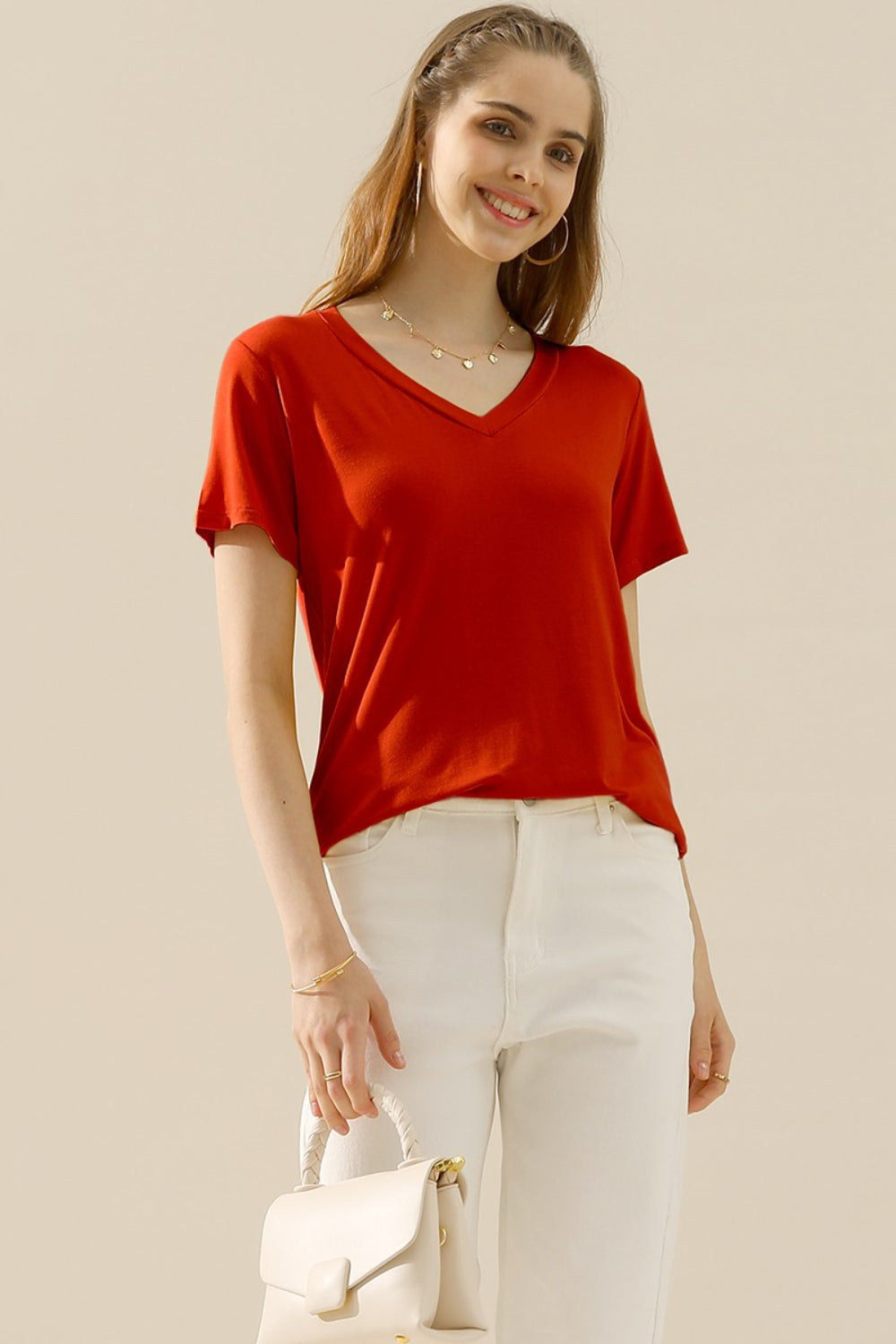 Ninexis Full Size V-Neck Short Sleeve T-Shirt - UrbanEthereal