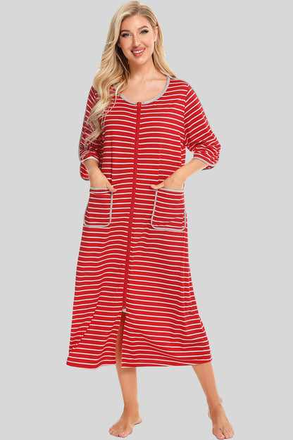 Round Neck Three-Quarter Sleeve Midi Night Dress