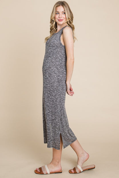 BOMBOM Round Neck Slit Midi Tank Dress - UrbanEthereal