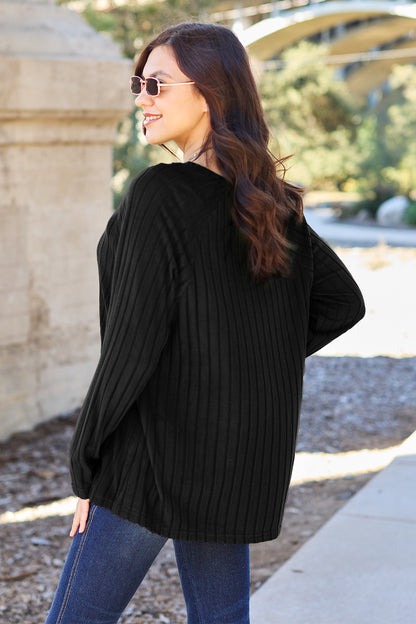 Basic Bae Full Size Ribbed Round Neck Long Sleeve Knit Top - UrbanEthereal
