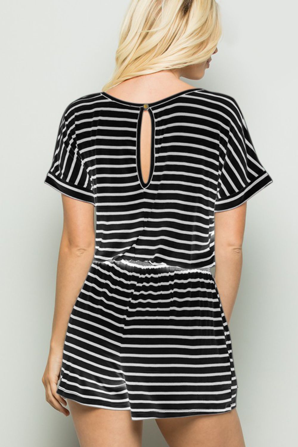 Heimish Full Size Striped Round Neck Short Sleeve Romper - UrbanEthereal