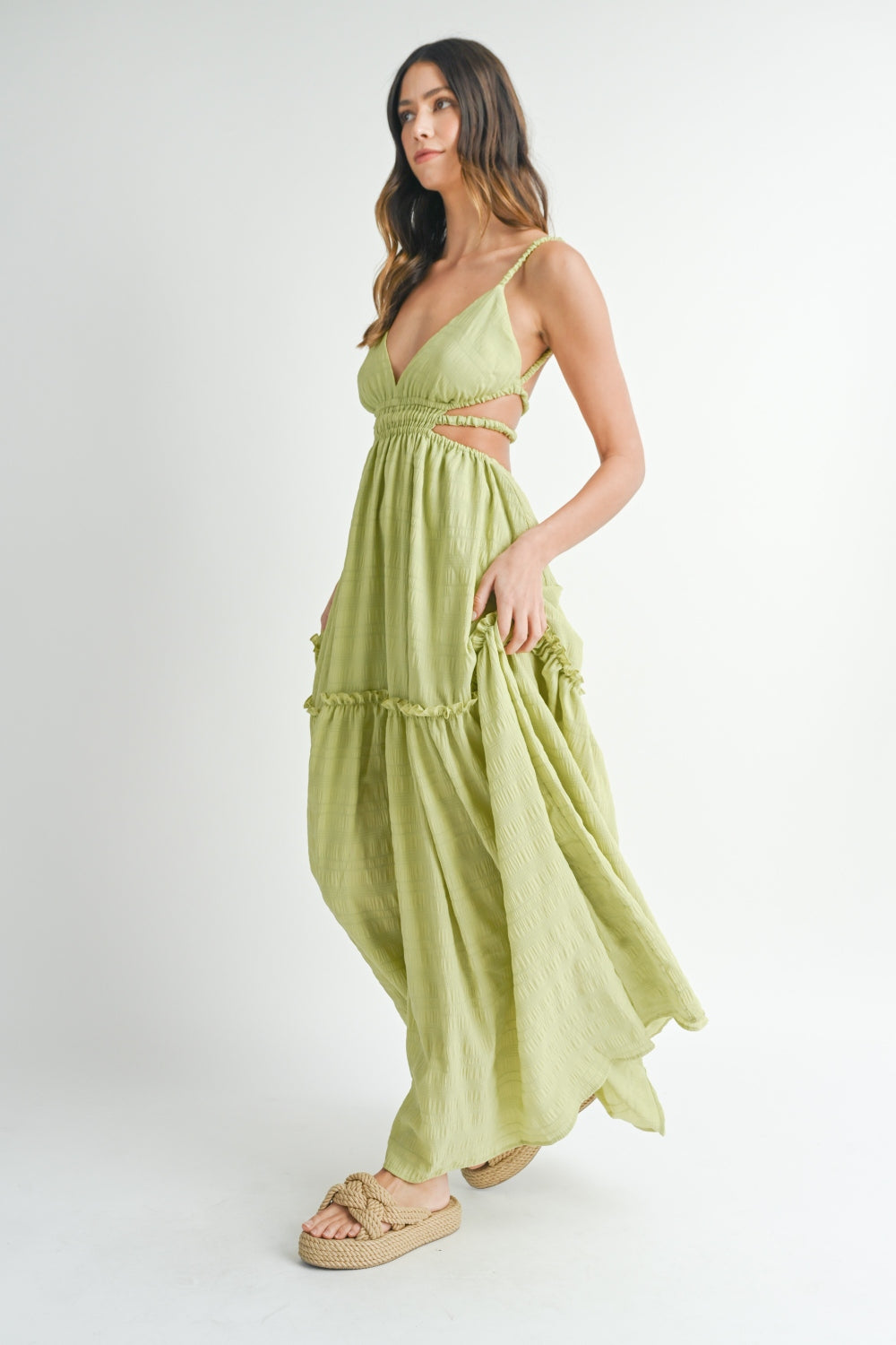MABLE Cutout Waist Backless Maxi Dress - UrbanEthereal