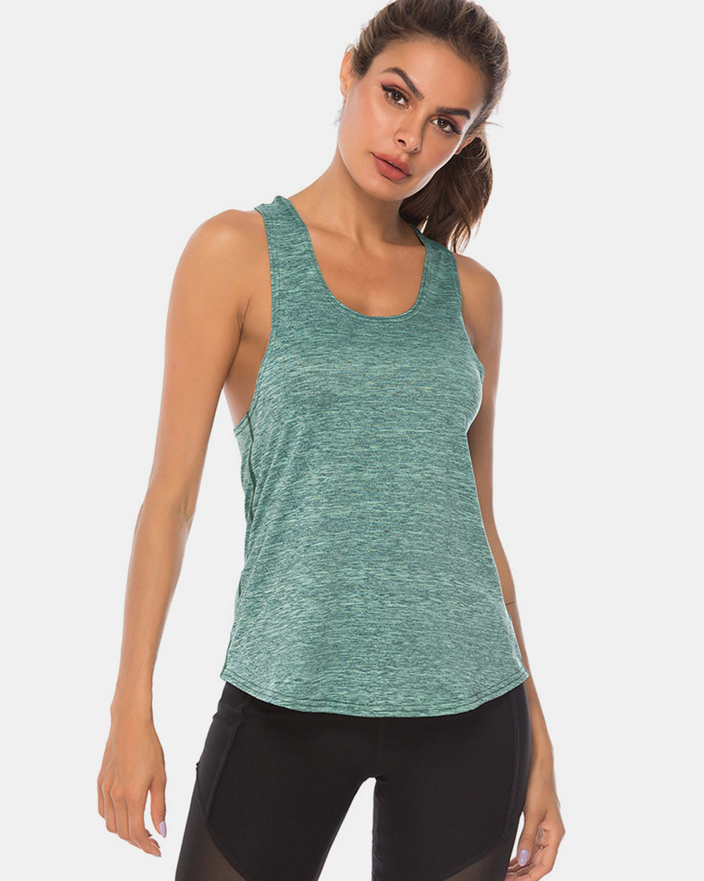 Full Size Scoop Neck Wide Strap Active Tank - UrbanEthereal