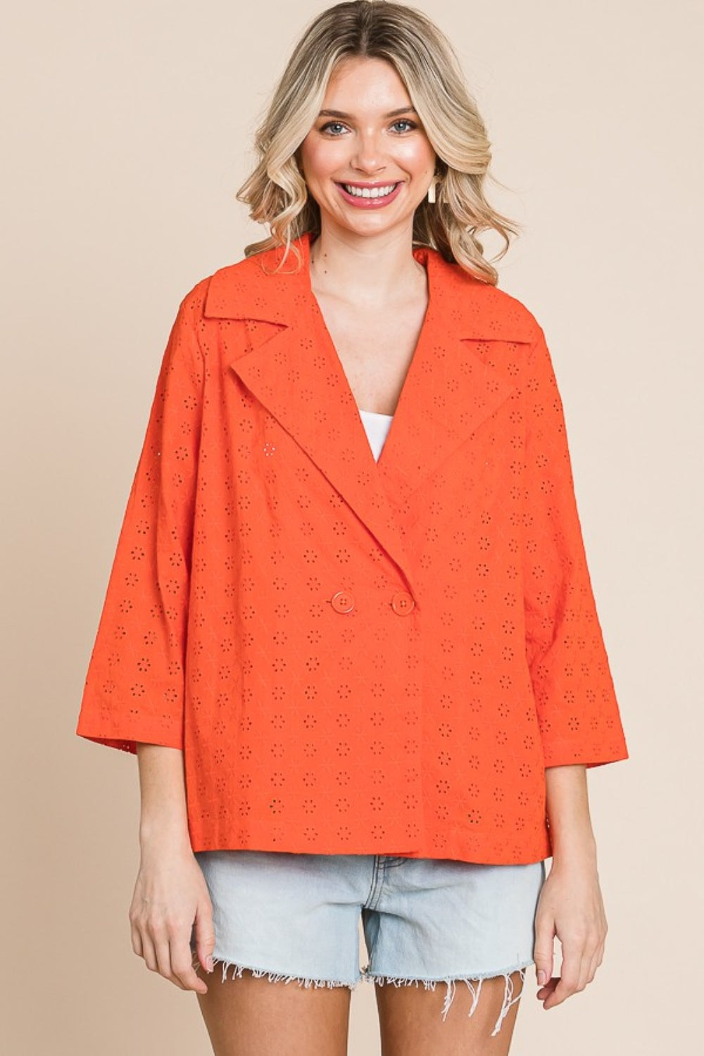 Culture Code Double Breasted Eyelet Jacket with Pockets - UrbanEthereal