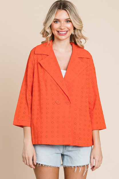 Culture Code Double Breasted Eyelet Jacket with Pockets - UrbanEthereal