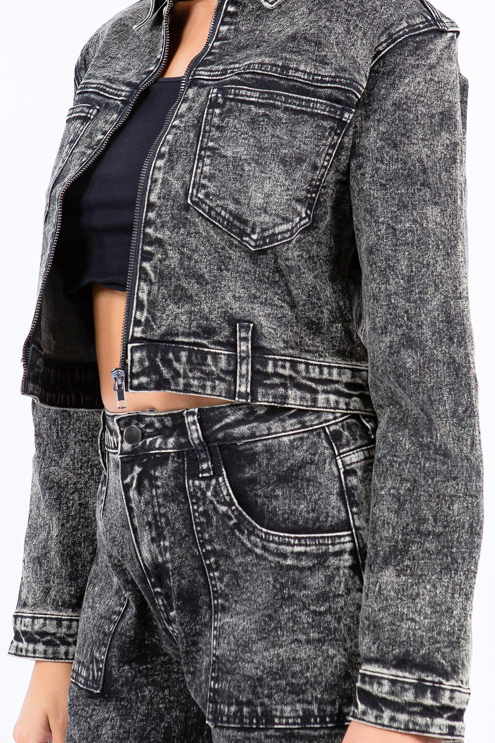 American Bazi Overdyed Bleached Zip Up Cropped Jacket - UrbanEthereal