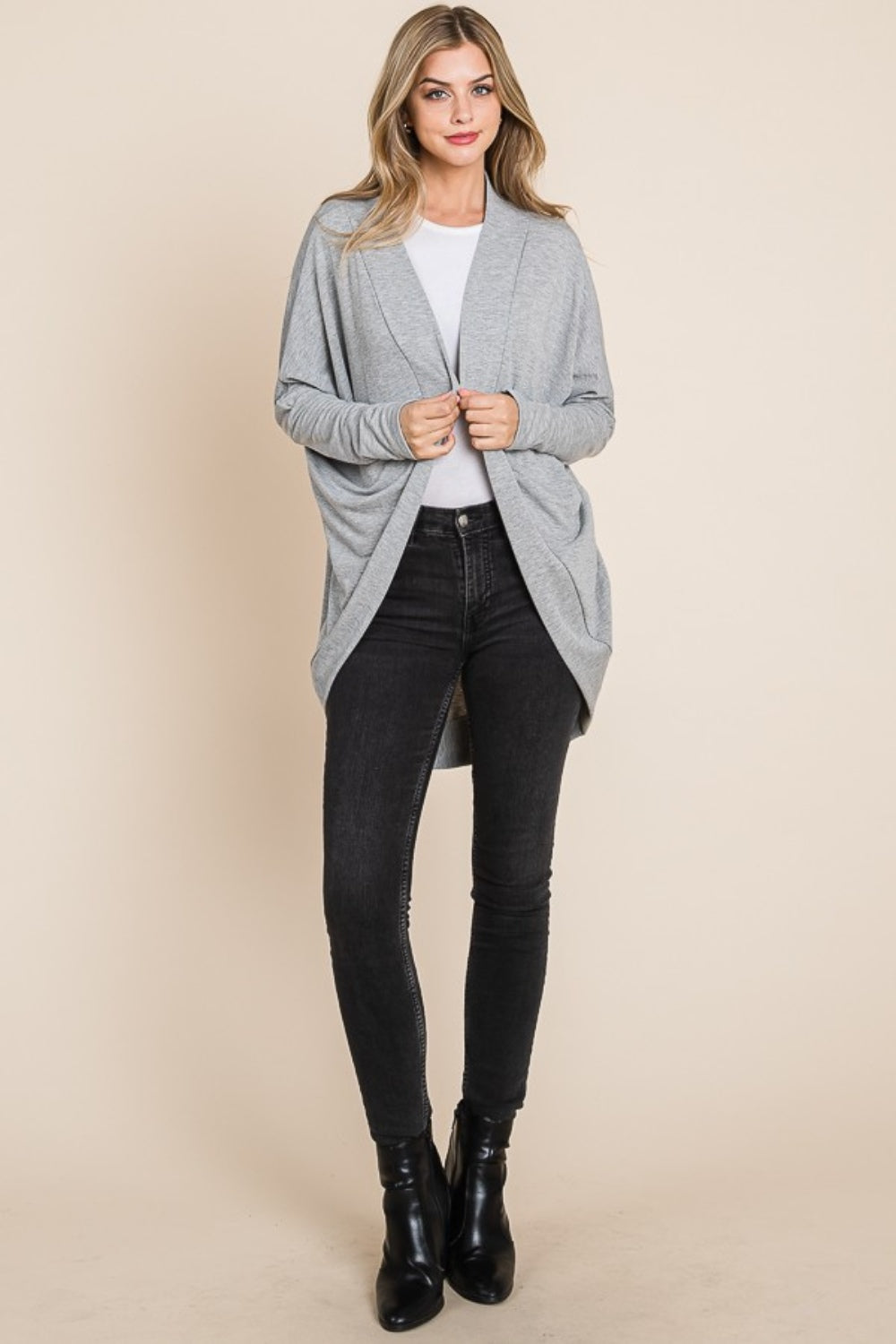 BOMBOM Open Front Long Sleeve Cocoon Cardigan - UrbanEthereal