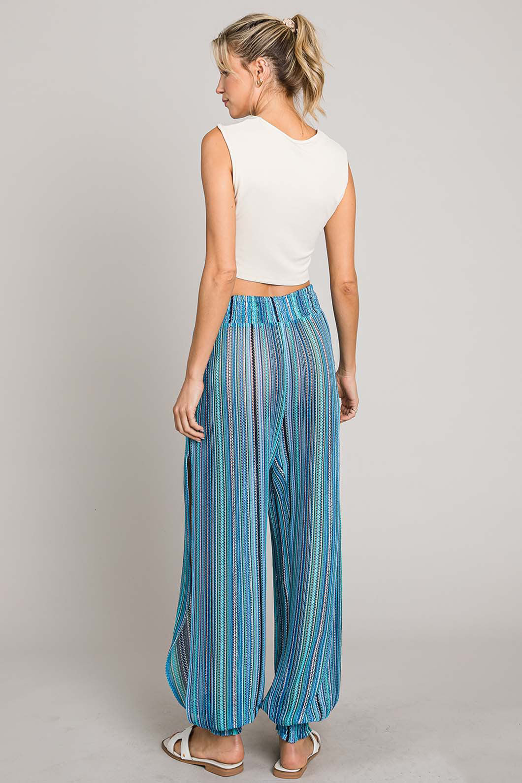 Cotton Bleu by Nu Label Striped Smocked Cover Up Pants - UrbanEthereal