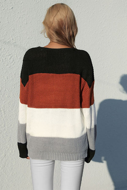 Perfee Striped Rib-Knit Pullover Sweater