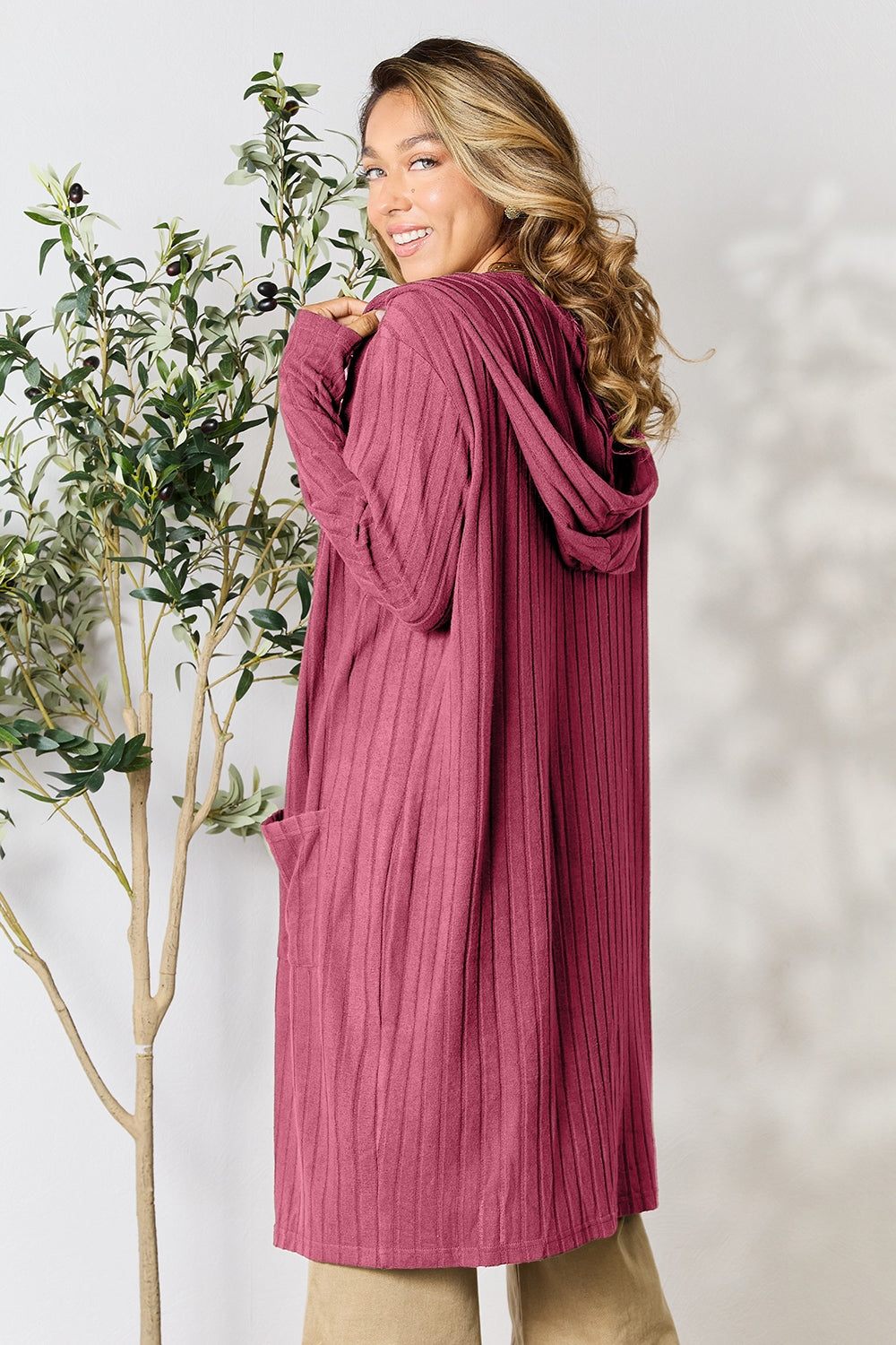 Basic Bae Full Size Hooded Sweater Cardigan - UrbanEthereal