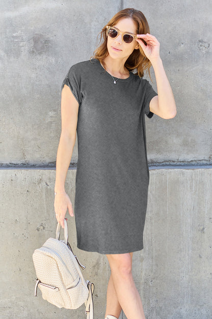 Basic Bae Full Size Round Neck Short Sleeve Dress with Pockets - UrbanEthereal