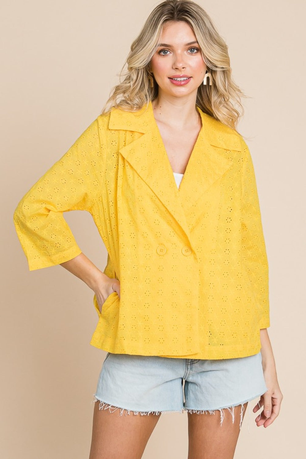 Culture Code Double Breasted Eyelet Jacket with Pockets - UrbanEthereal