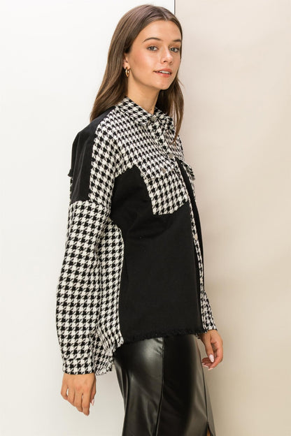 HYFVE Houndstooth Contrast Raw Hem Jacket