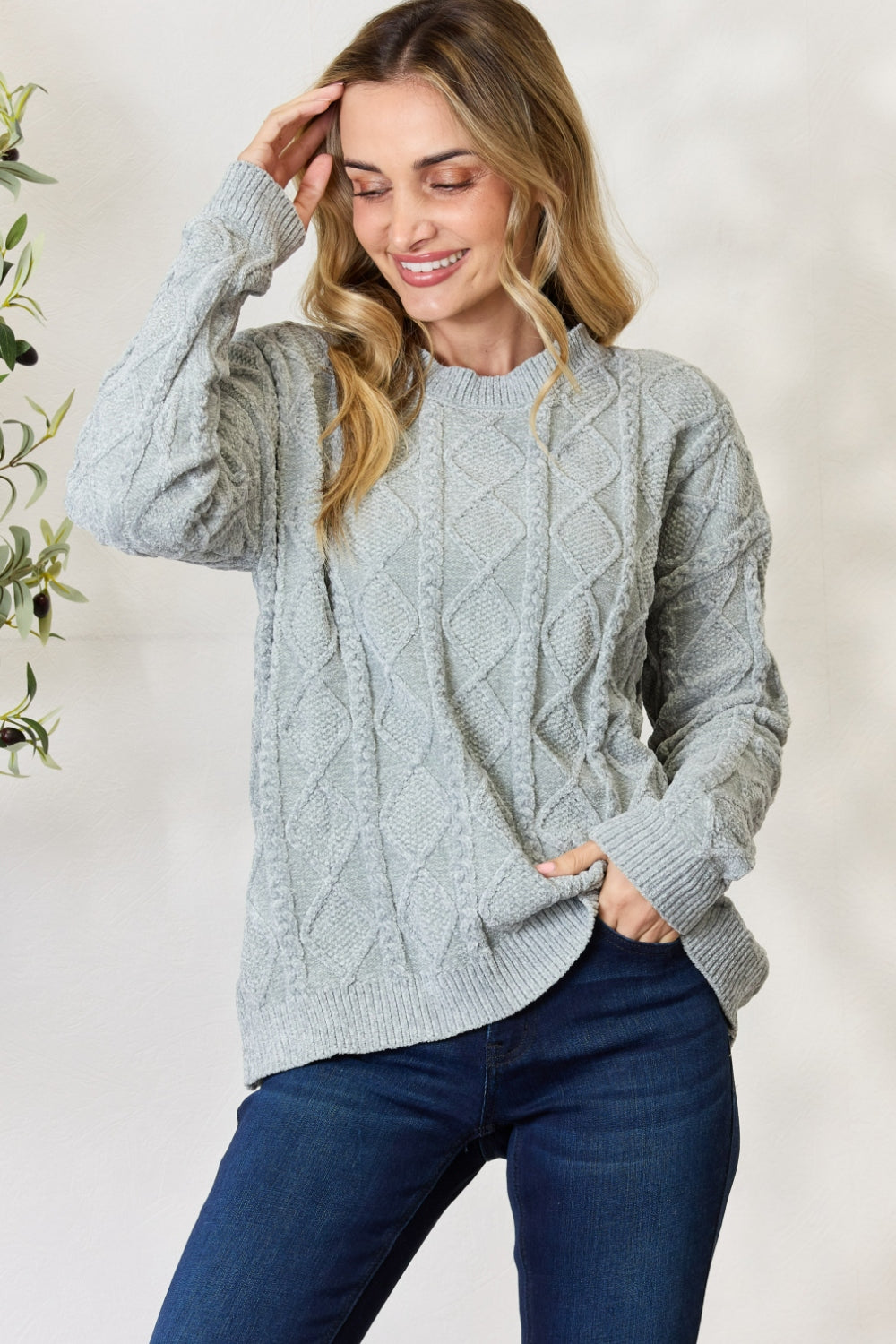 BiBi Cable Knit Round Neck Sweater - UrbanEthereal