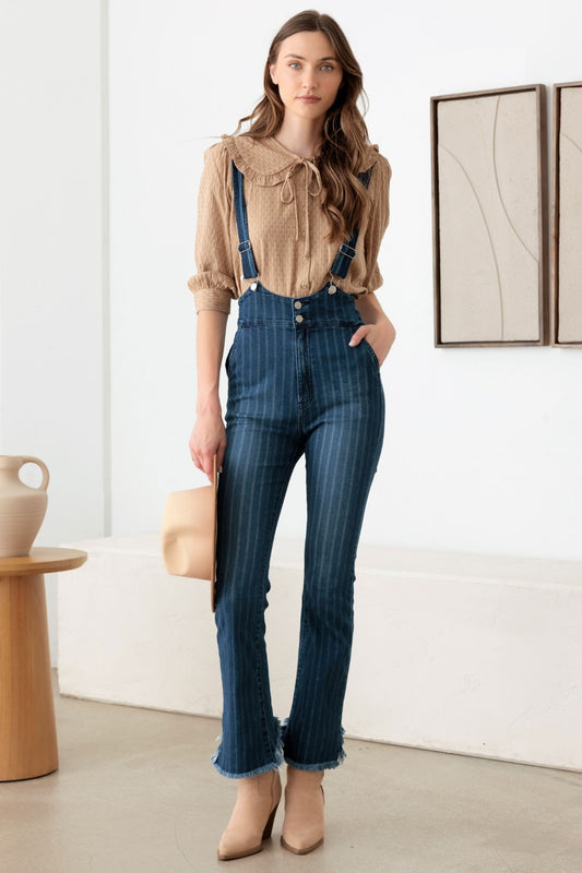 Litz La Striped Stretched Suspender Denim Overalls - UrbanEthereal