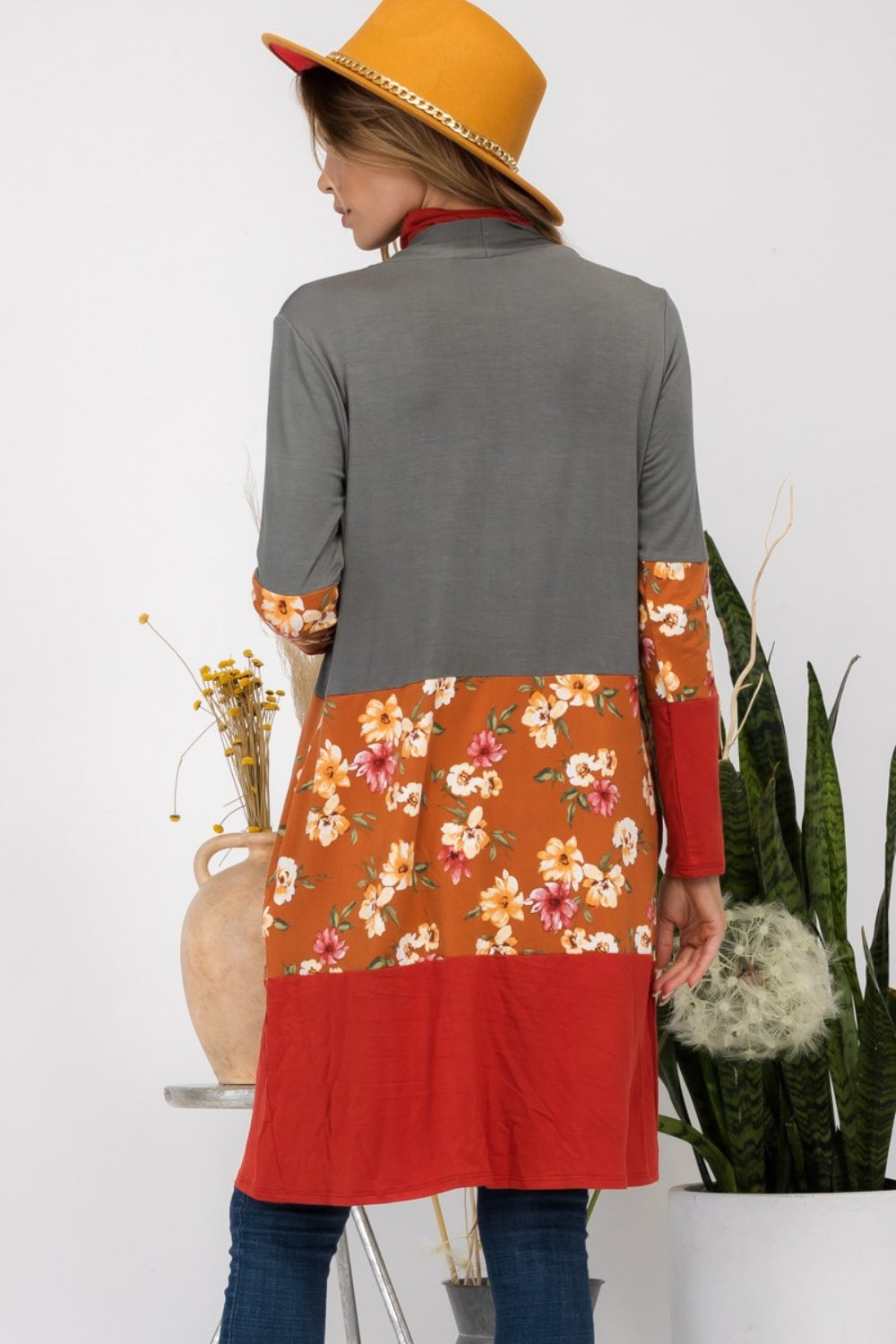 Celeste Full Size Floral Color Block Open Front Cardigan - UrbanEthereal