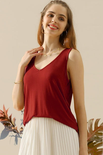 Ninexis Full Size V-Neck Curved Hem Tank - UrbanEthereal