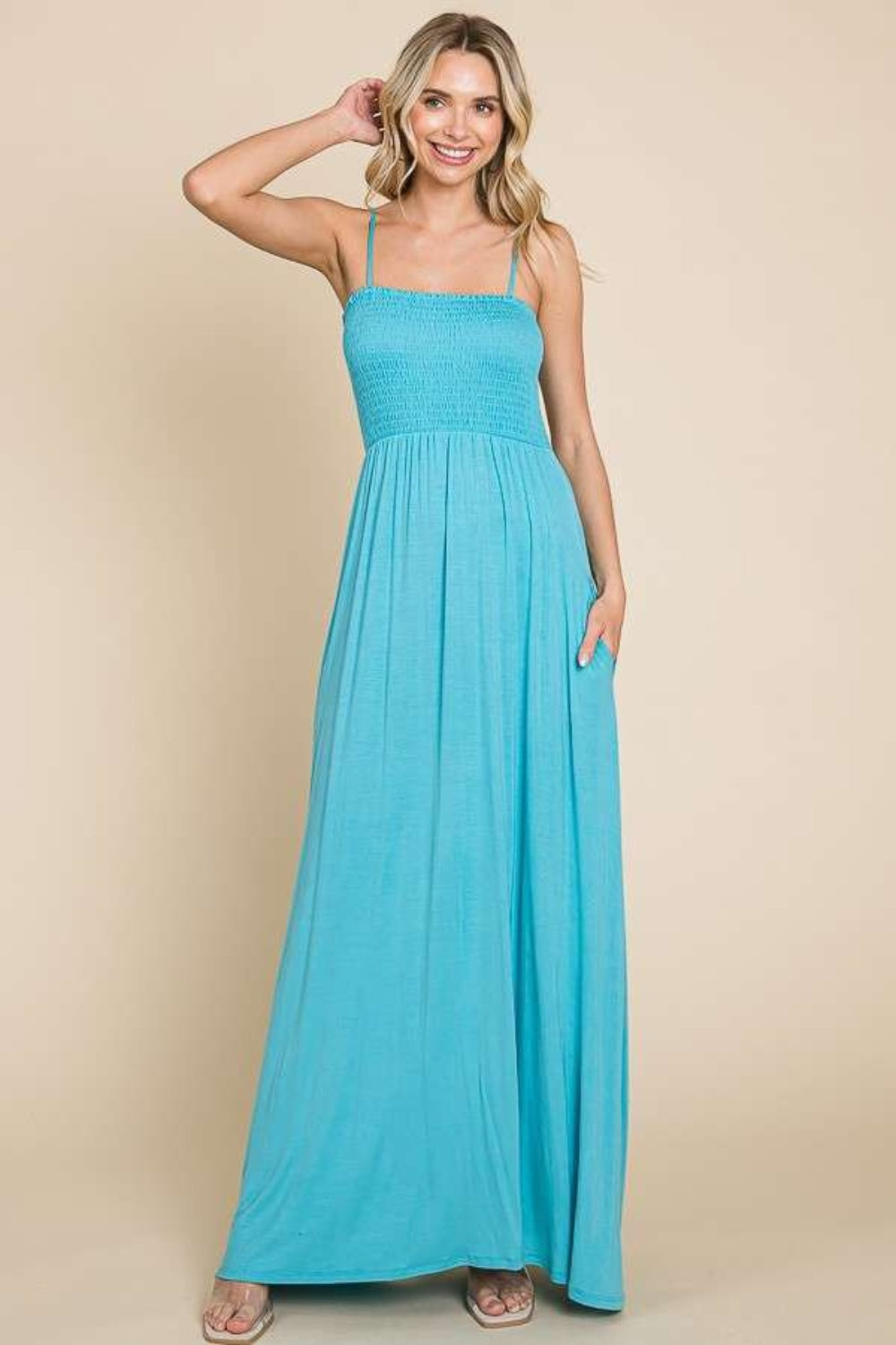 Culture Code Full Size Smocked Cami Maxi Dress with Pockets - UrbanEthereal